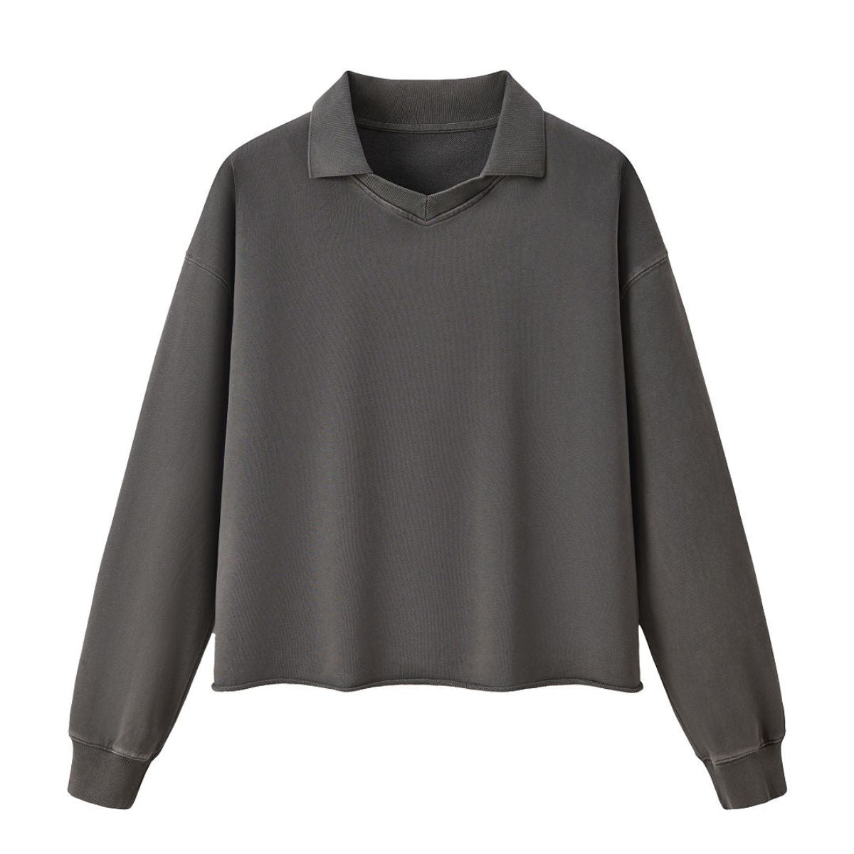 Boxy‑Fit Small V‑Neck Polo Cotton Sweatshirt