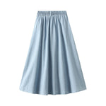 Lightweight Denim Midi Pleated Skirt