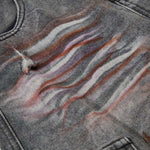 Men's Distressed Washed Denim Cargo Pants Wide Leg Paint Tie-Dye Unique