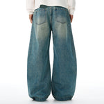 Vintage Washed Wide Leg Pleated Relaxed Jeans