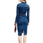 Long-Sleeve Button-Front Denim Midi Dress
