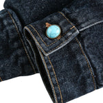Original Sapphire Turquoise Button Retro Street Loose Washed Distressed Denim Jacket