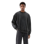 Crew Neck Washed Knit Denim Sweatshirt