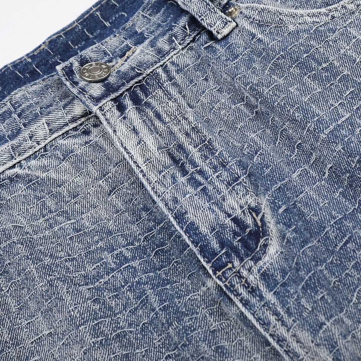 Vintage Washed Textured Denim Bermuda Shorts
