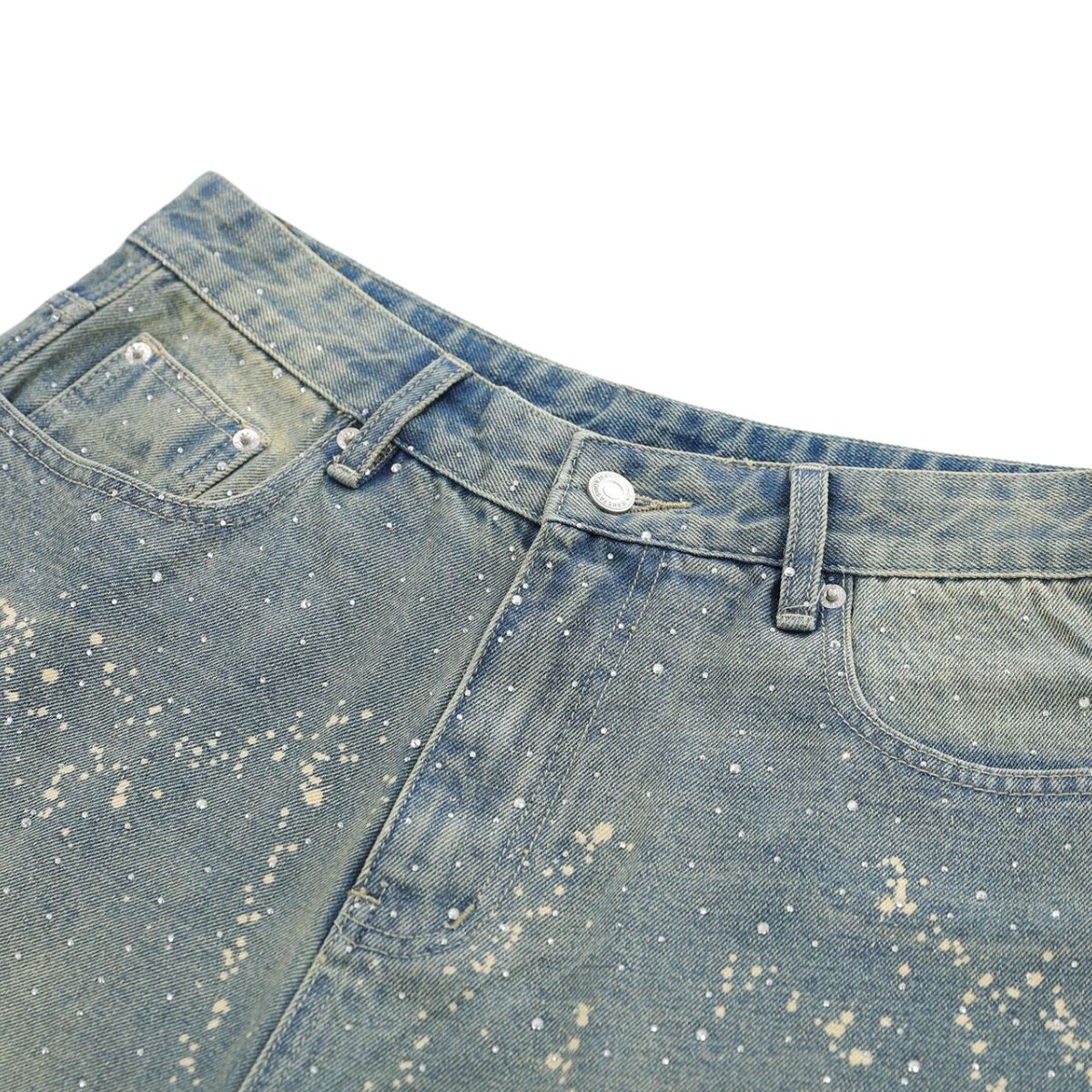 Paint Splatter Rhinestone Denim Bermuda Shorts