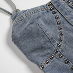 Spaghetti Strap Denim Studded Midi Dress