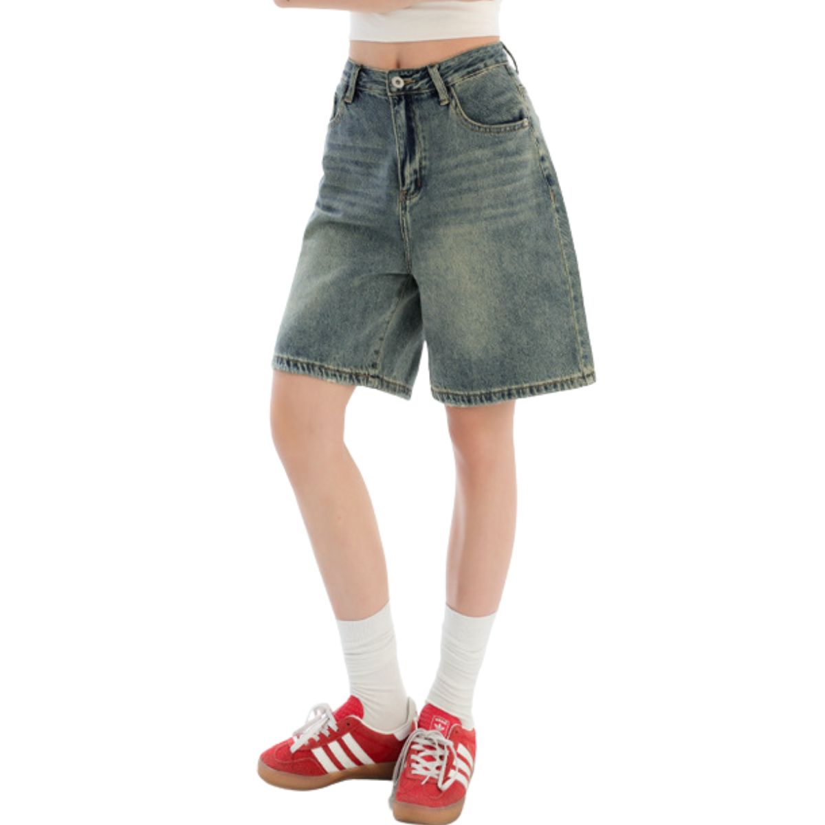 Mud WashedWomen's Vintage Washed Bermuda Denim Shorts