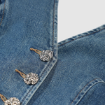 Button Front Halter Neck Denim Midi Dress