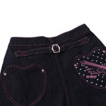 Washed Contrast Star Heart Embroidered Button Wide-Leg Bermuda Shorts