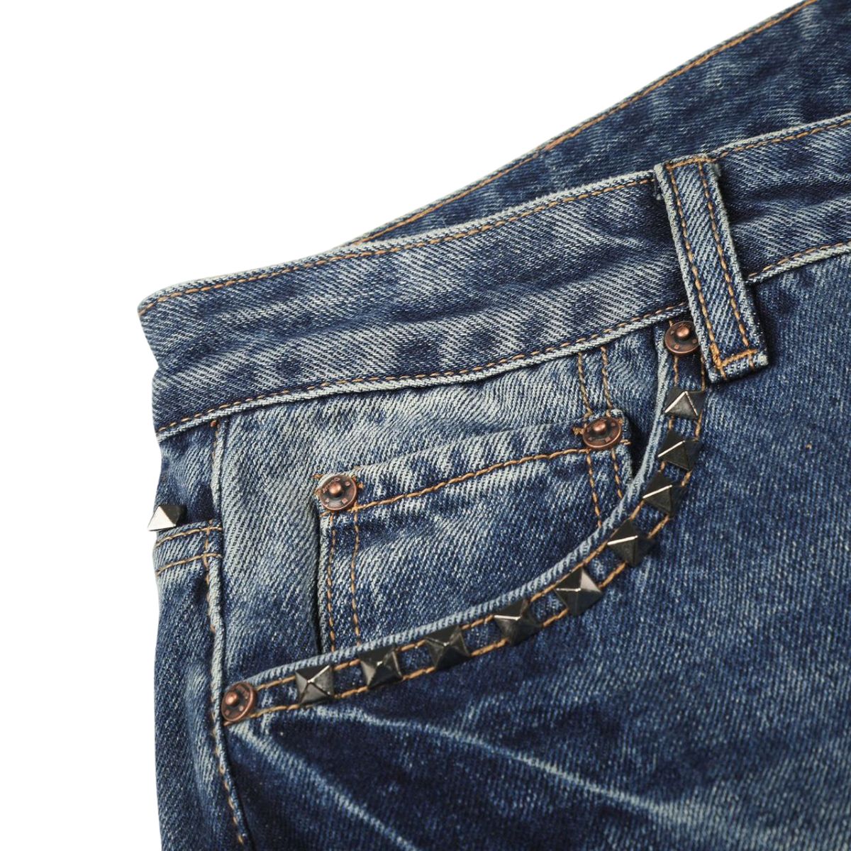 Rivet Lightning Pattern Micro Flare Vintage Denim Jeans