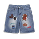 Cartoon Patch Loose Fit Denim Shorts