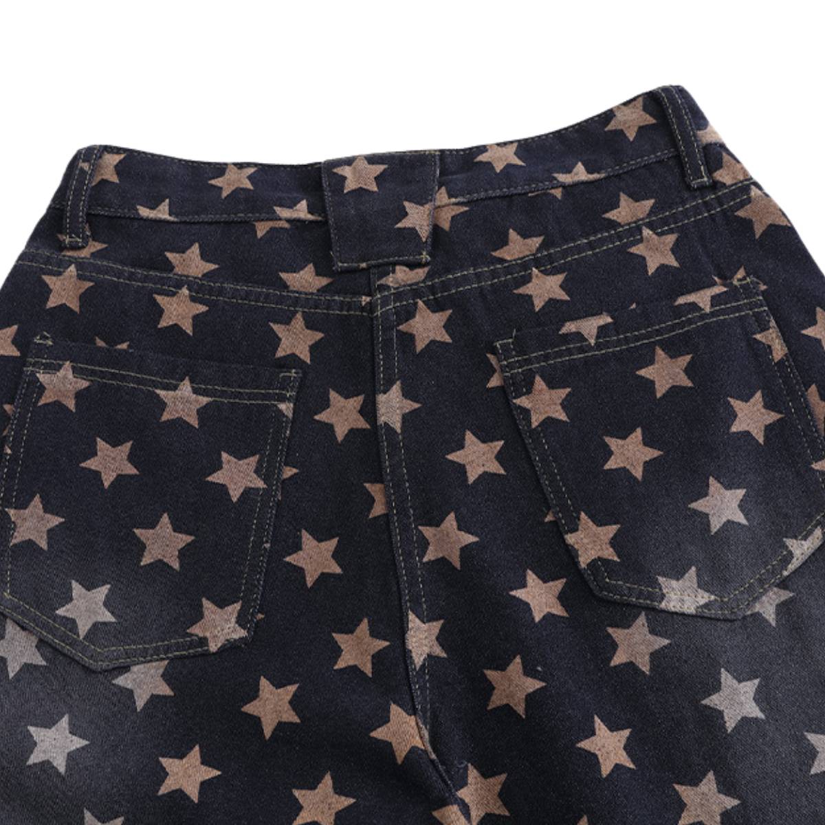 Vintage Star Print Loose Wide-Leg Denim Pants