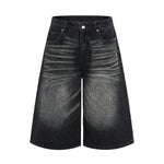 Washed Indigo Relaxed Fit Utility Denim Shorts