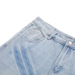 Washed Lightning Pattern Wide Flare Jeans