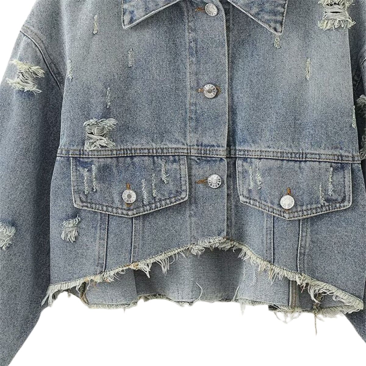 Asymmetrical Hem Cropped Ripped Denim Jacket