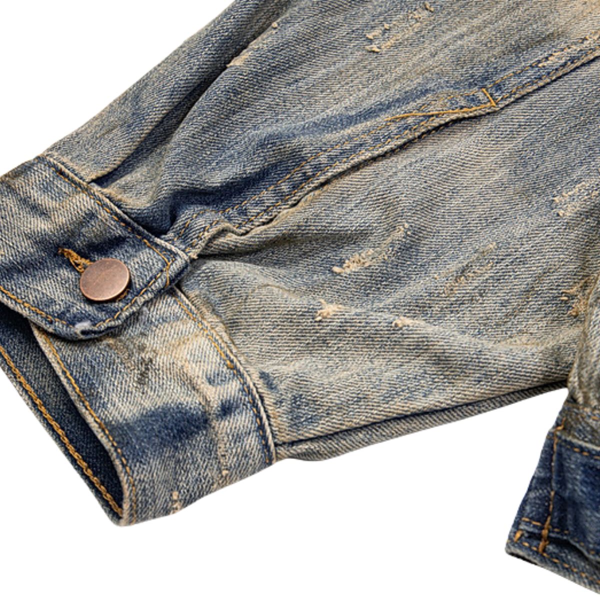 Distressed Washed Slub Denim Jacket with Dirty Dye