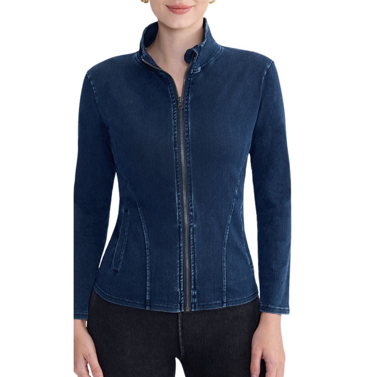 Knit Denim Slim Fit Zip-Up Jacket