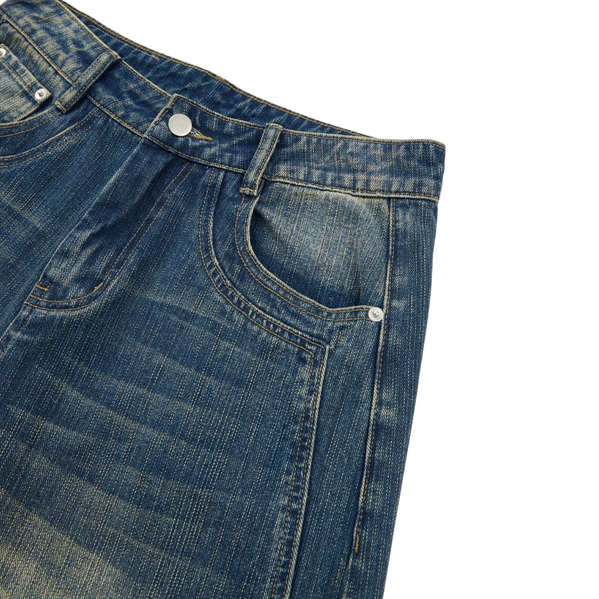 Vintage Whiskered Slub Relaxed Wide-Leg Denim Pants