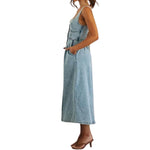 Button-Up Fitted Denim Cami Mididress