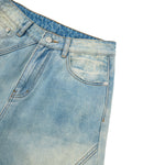Retro Distressed Washed Baggy Patchwork Zip-Detail Relaxed Straight Fit Denim Jeans