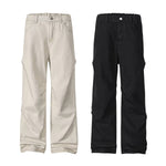 Solid Color Vintage Washed Panel Detail Relaxed Cargo Pants