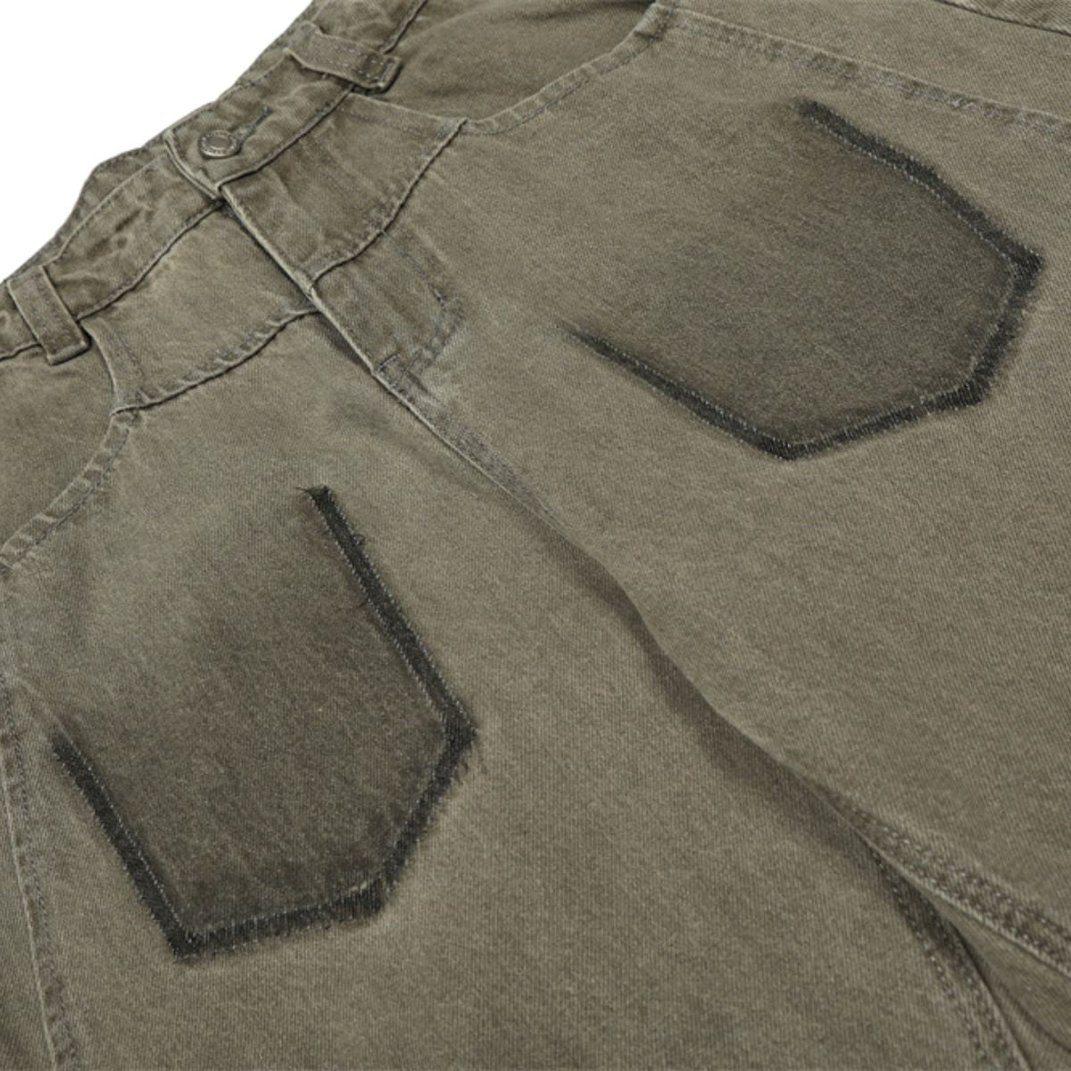 Men's American Street Curved Pants Washed Distressed Loose Wide Leg