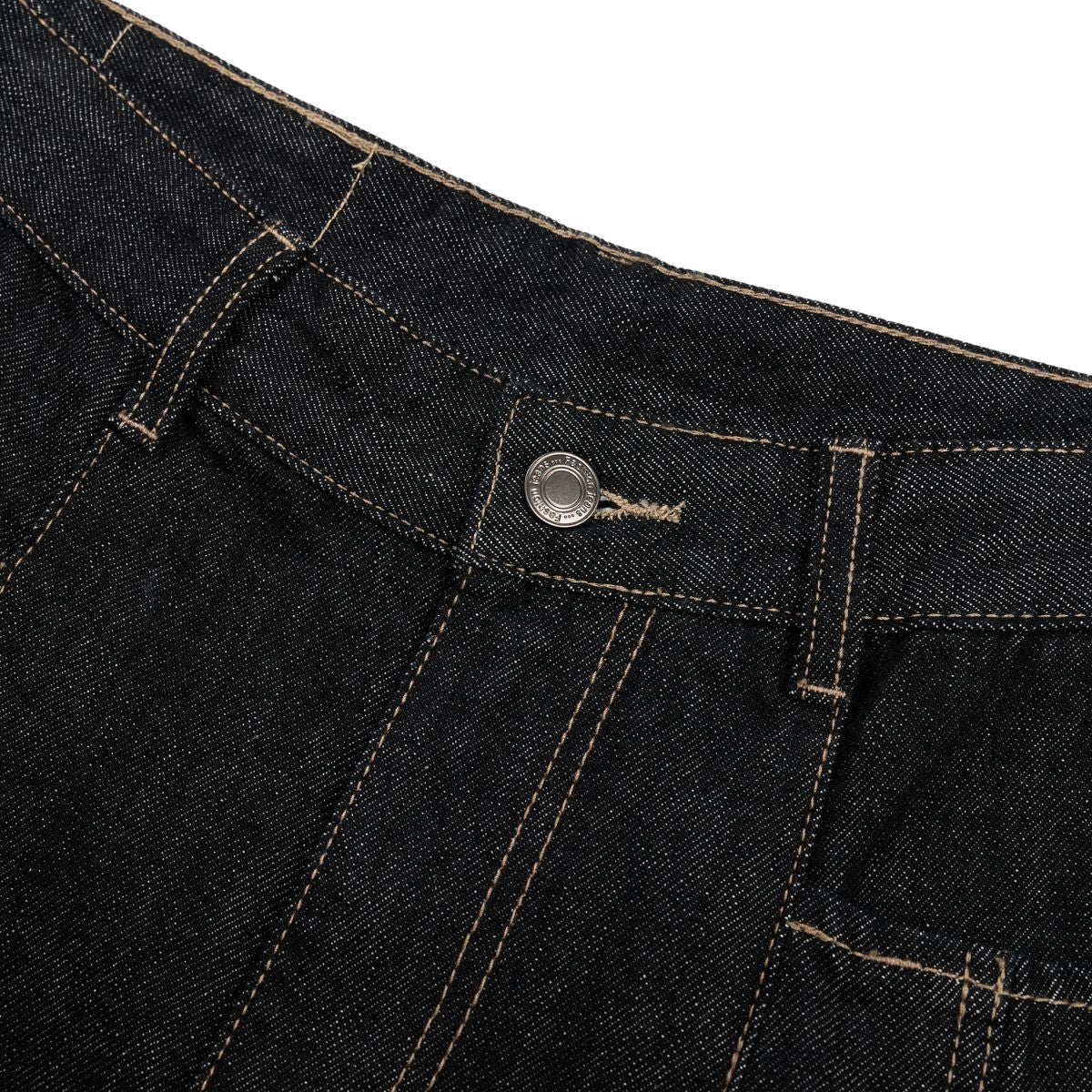 Creased Raw Denim Straight‑Leg Jeans