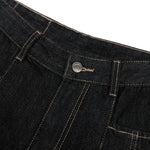 Creased Raw Denim Straight‑Leg Jeans