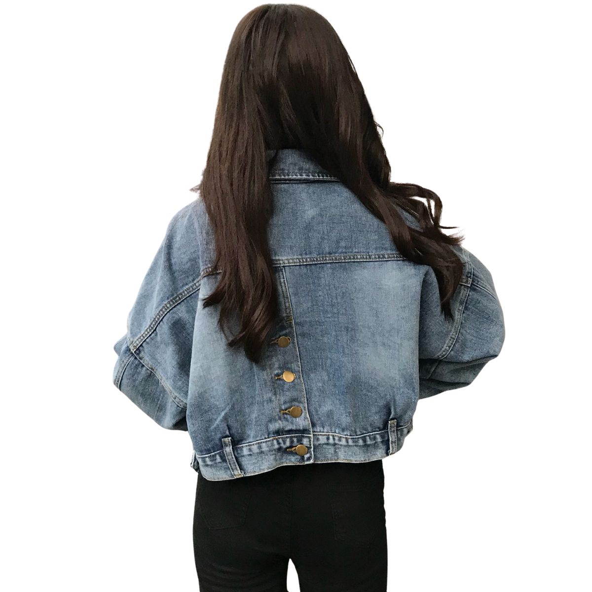 Cropped Denim Button-Front Jacket