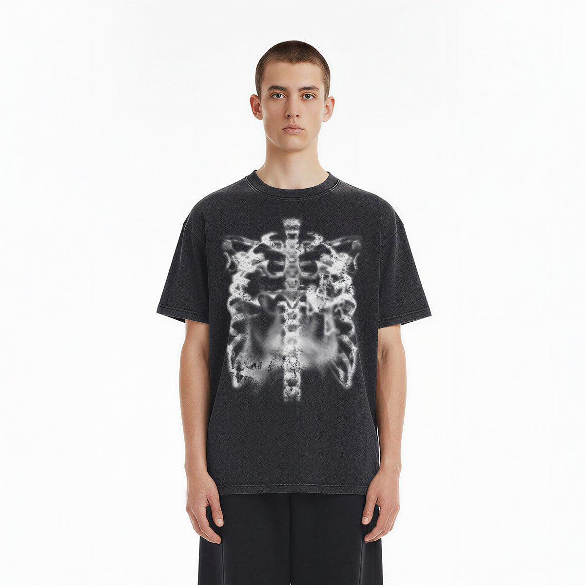 Vintage Washed Skeleton Graphic Oversized Streetwear Tee