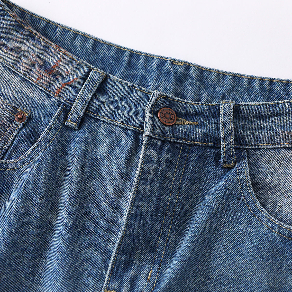 Distressed Paint Splatter Barrel-Leg Jeans