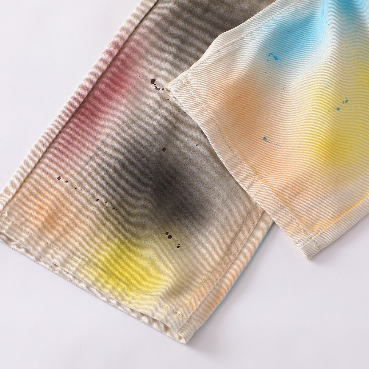 Artistic Paint-Splatter Wide-Leg Jeans