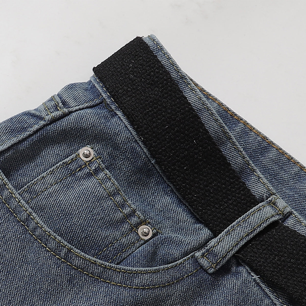 Built In Belt Mid Waist Denim Shorts