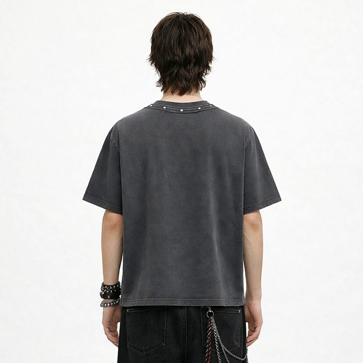 Rivet Detail Washed Boxy Fit T-Shirt