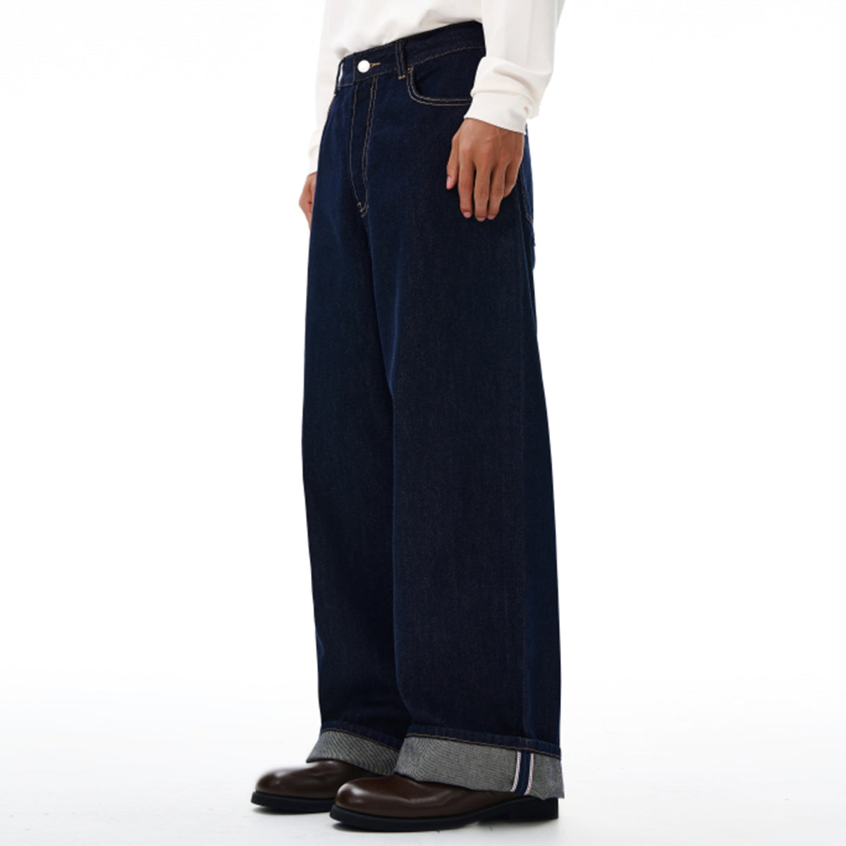 Wide Leg Dark Denim Jeans Classic Fit