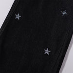 Celestial Star Embroidery Faded Wide Leg Jeans