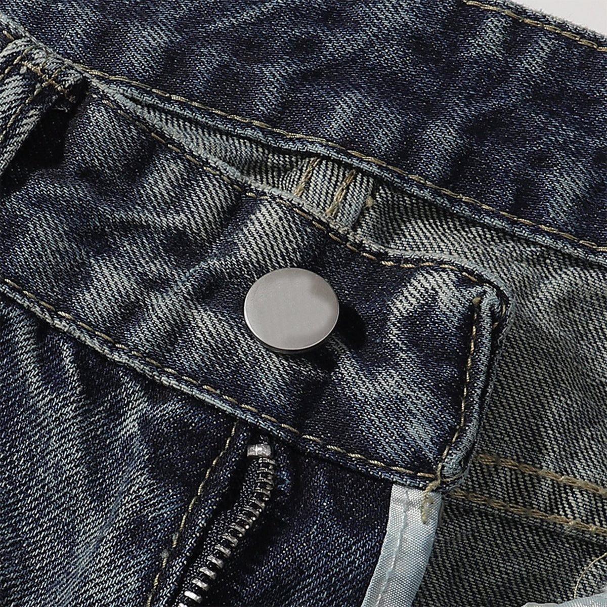 Vintage Washed Distressed Light Blue Wide Jeans