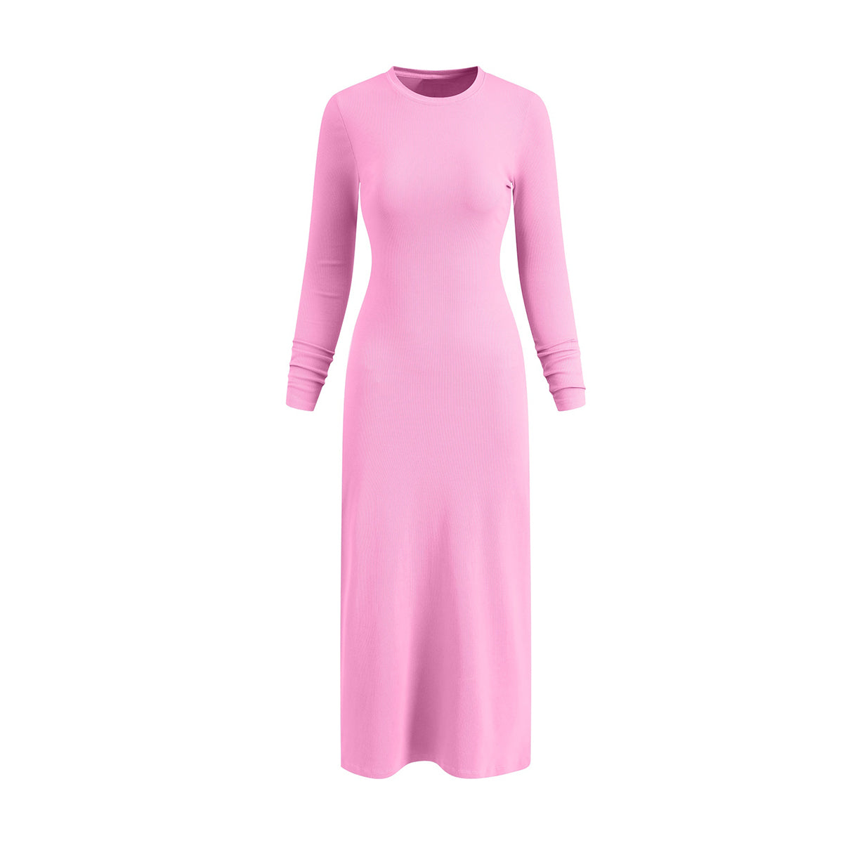 Slim Fit Long Sleeves Ribbed Midi Dress