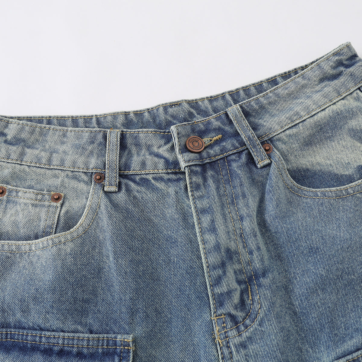 Multi-Pocket Cargo Denim Bermuda Shorts