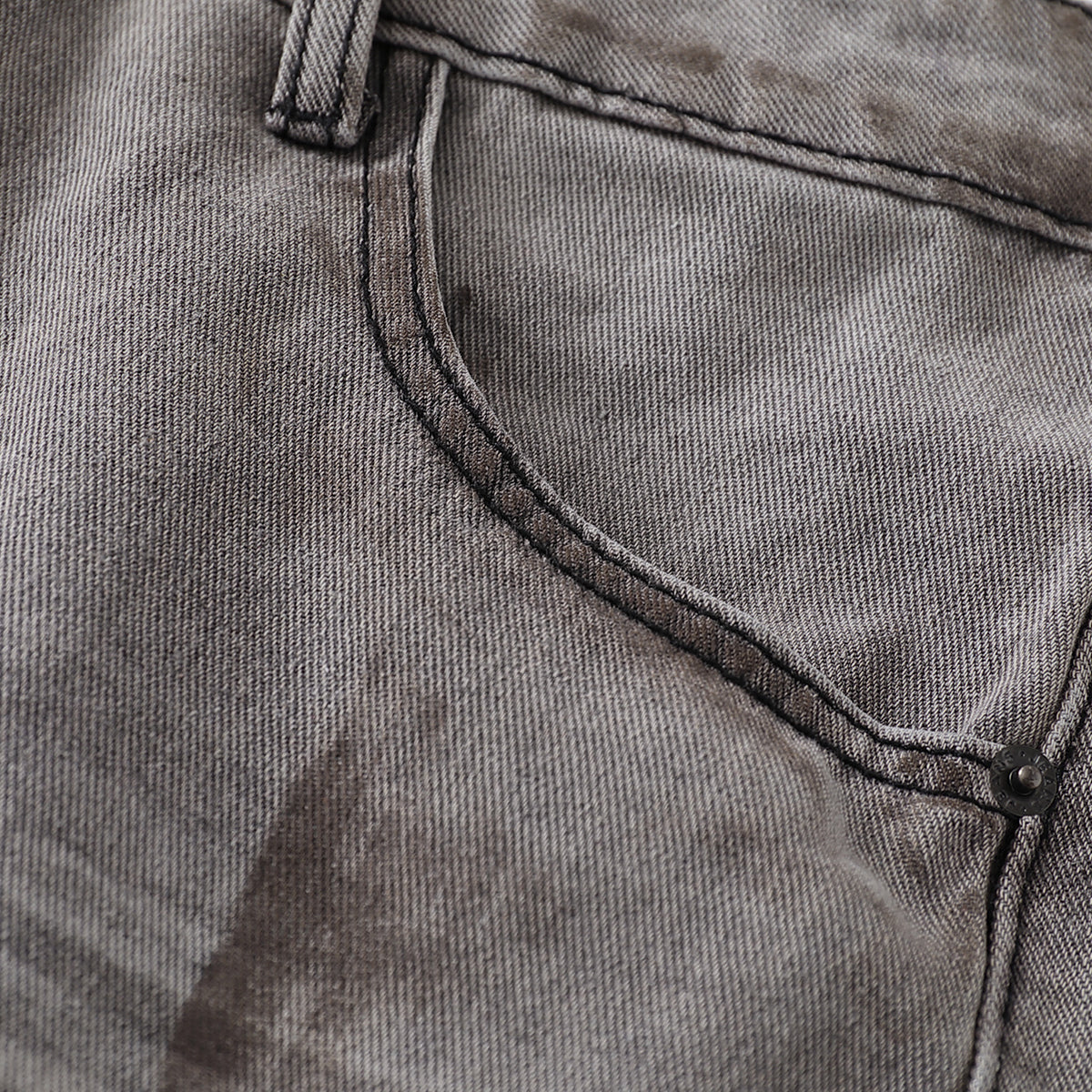 Baggy Fit Distressed Grey Ripped Jeans