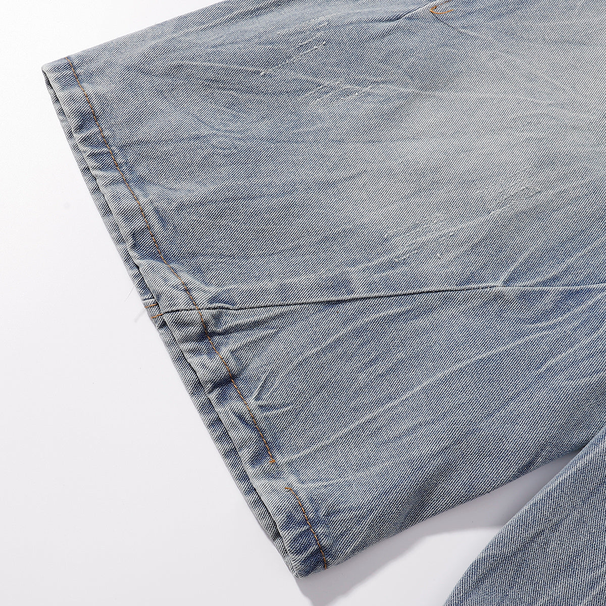 High-Waist Washed Denim Bermuda Shorts