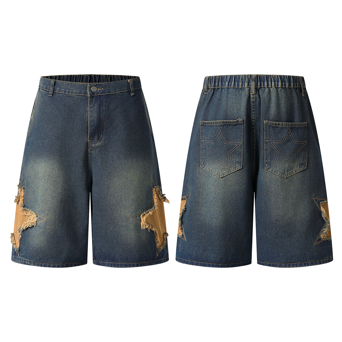 Elastic Waist Star Applique Bermuda Shorts