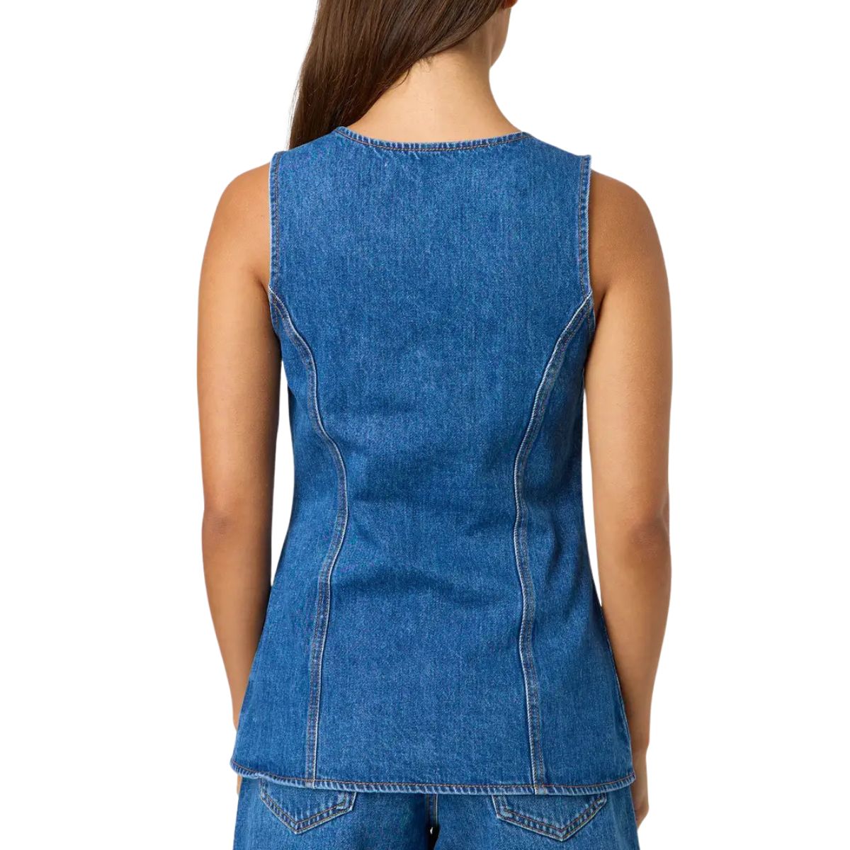 Button-Front Longline Denim Vest