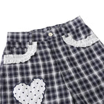 Washed Plaid Graphic Patchwork Bow Detail Relaxed Wide-Leg Capri Denim Pants