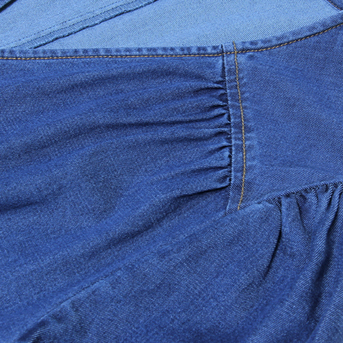 Puff Sleeve Denim Wrap Midi Dress