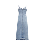 Zip-Front Spaghetti Strap Denim Midi Dress
