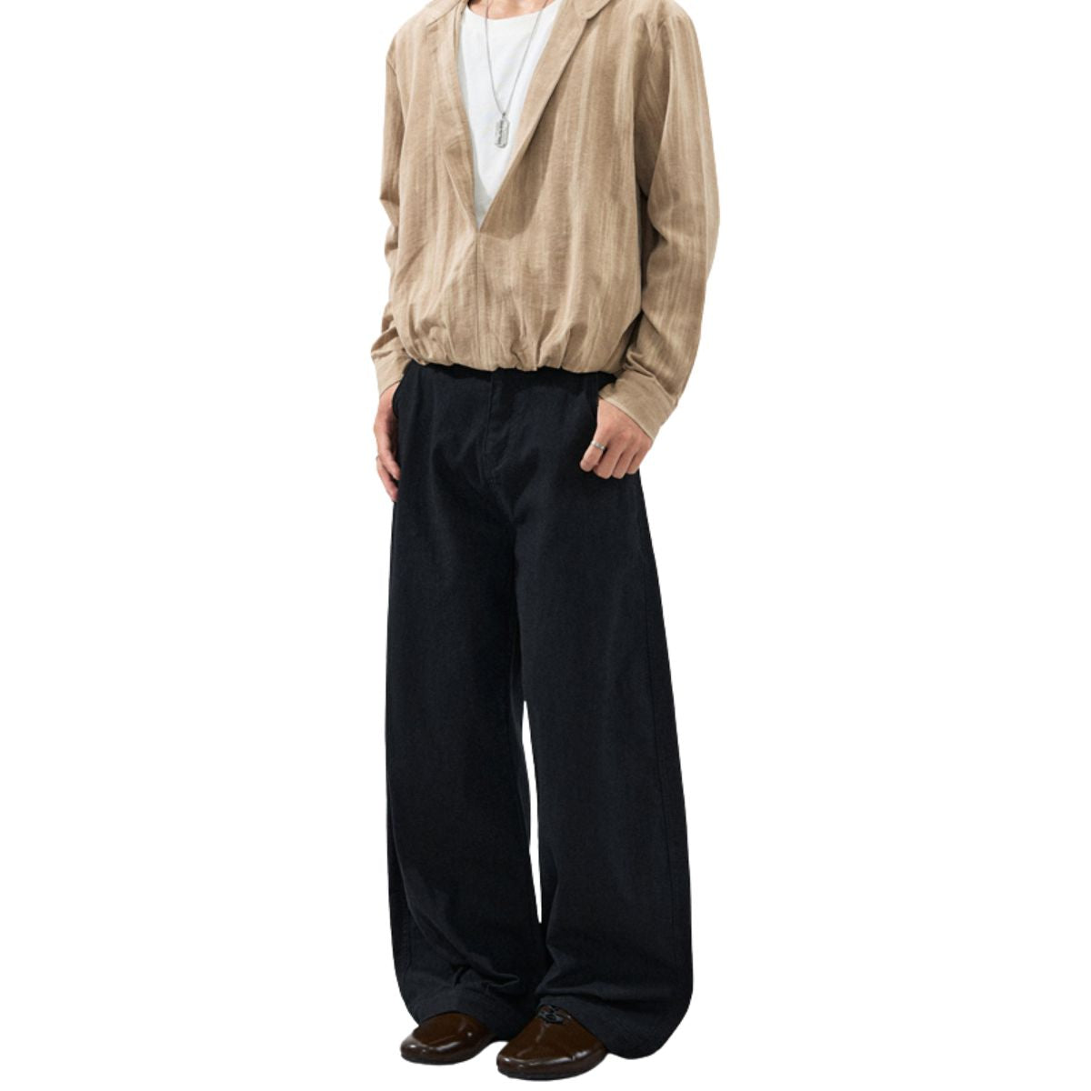 Balloon‑Cut Curved Wide Leg Trousers