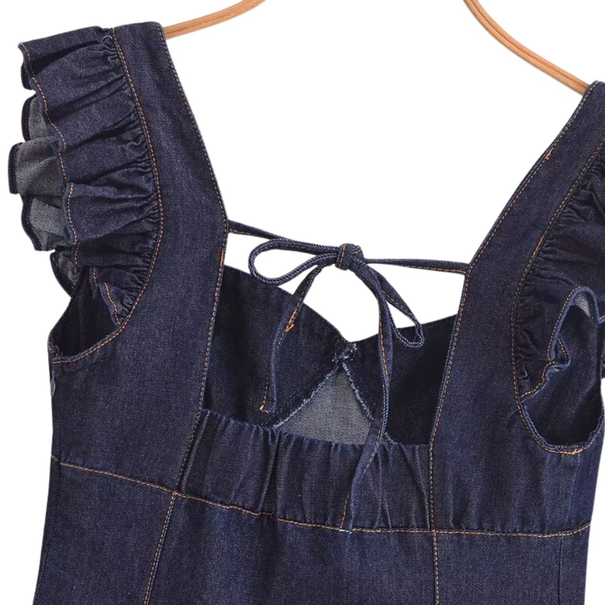 Falda vaquera con bordado de perlas y lavado vintage