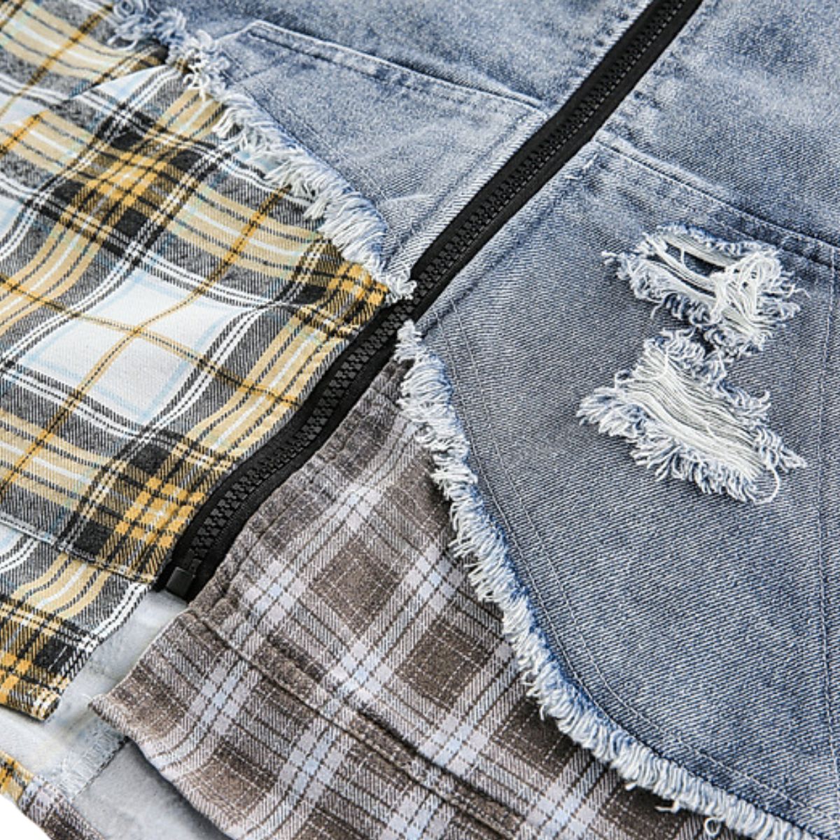 Vintage Distressed Patchwork Denim Jacket