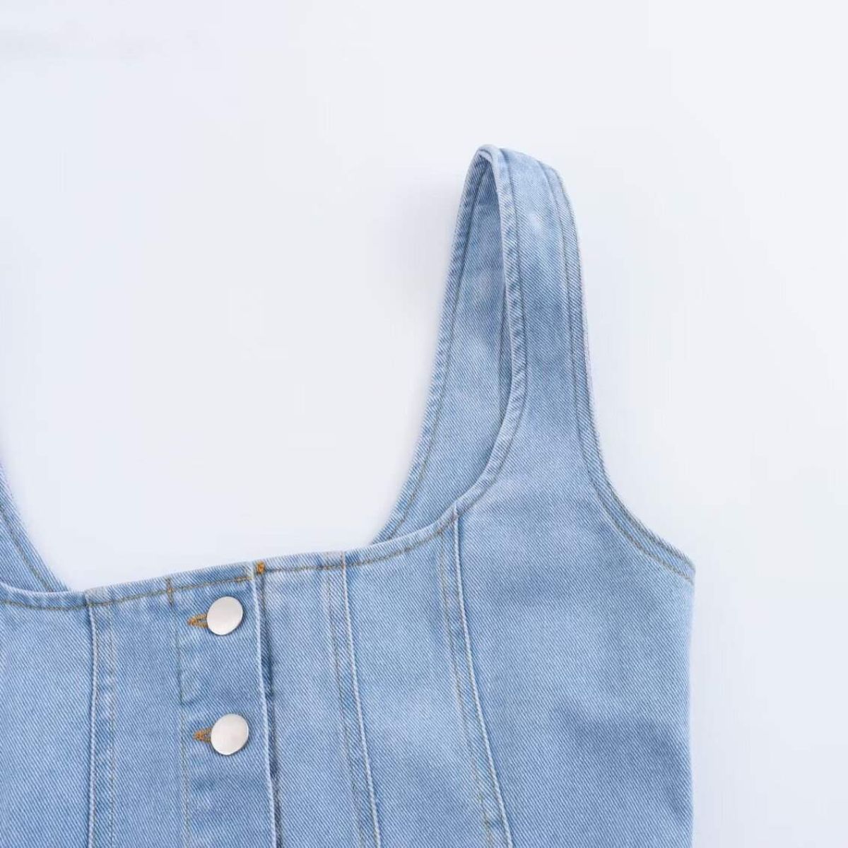 Button-Front Strappy Denim Maxi Dress